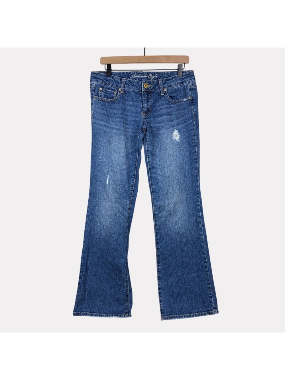 American Eagle Favorite Boyfriend Distressed Boot Cut Jeans Womens 8 Blue